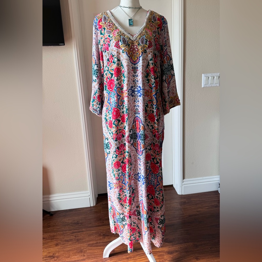 Soft Surroundings Ipanema Dress Caftan Colorful Floral size L